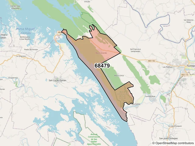 Mapa del código postal 68479, San Lucas Ojitlán, Oaxaca
