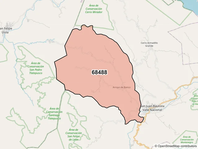 Mapa del código postal 68488, San Juan Bautista Valle Nacional, Oaxaca