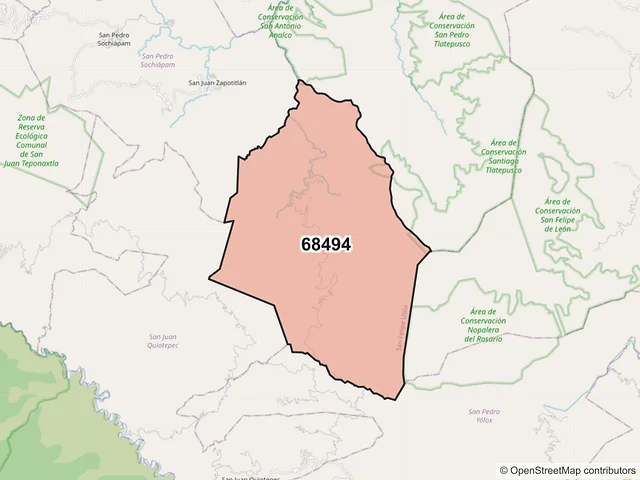 Mapa del código postal 68494, San Felipe Usila, Oaxaca