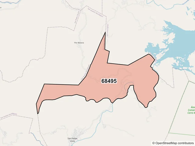 Mapa del código postal 68495, San Felipe Usila, Oaxaca