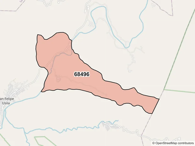 Mapa del código postal 68496, San Felipe Usila, Oaxaca
