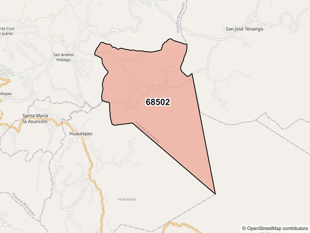 Mapa del código postal 68502, Huautla de Jiménez, Oaxaca