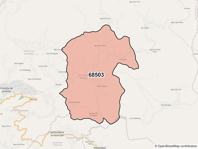 Mapa del código postal 68503, Huautla de Jiménez, Oaxaca