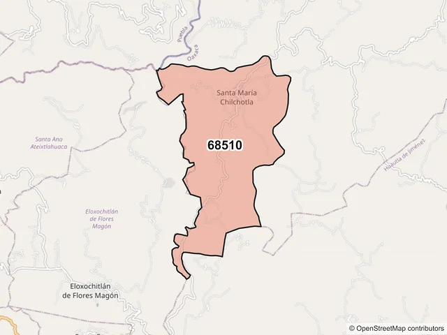 Mapa del código postal 68510, Santa María Chilchotla, Oaxaca