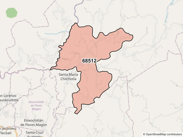 Mapa del código postal 68512, Santa María Chilchotla, Oaxaca