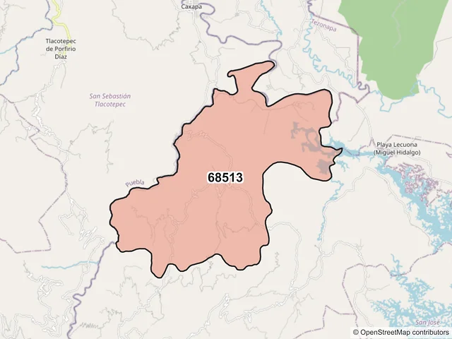 Mapa del código postal 68513, Santa María Chilchotla, Oaxaca
