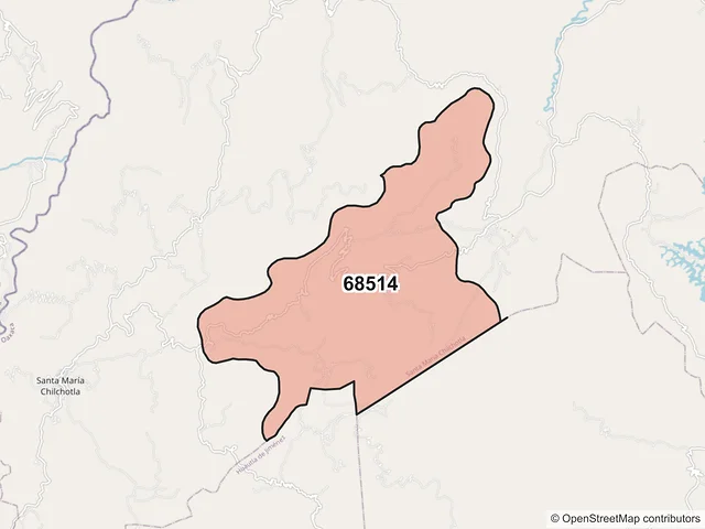 Mapa del código postal 68514, Santa María Chilchotla, Oaxaca