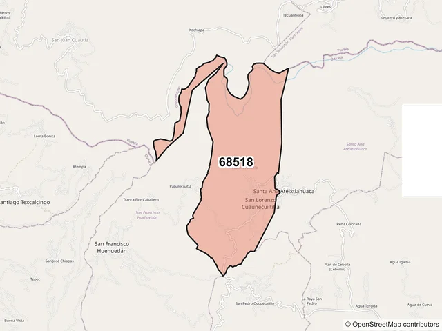 Mapa del código postal 68518, San Lorenzo Cuaunecuiltitla, Oaxaca
