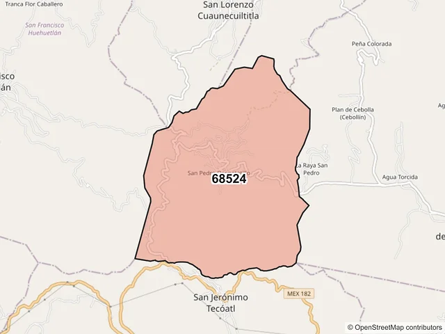 Mapa del código postal 68524, San Pedro Ocopetatillo, Oaxaca