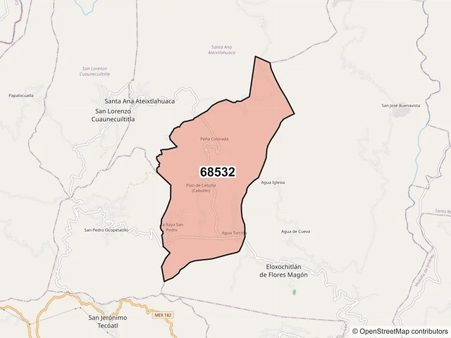 Mapa del código postal 68532, Eloxochitlán de Flores Magón, Oaxaca