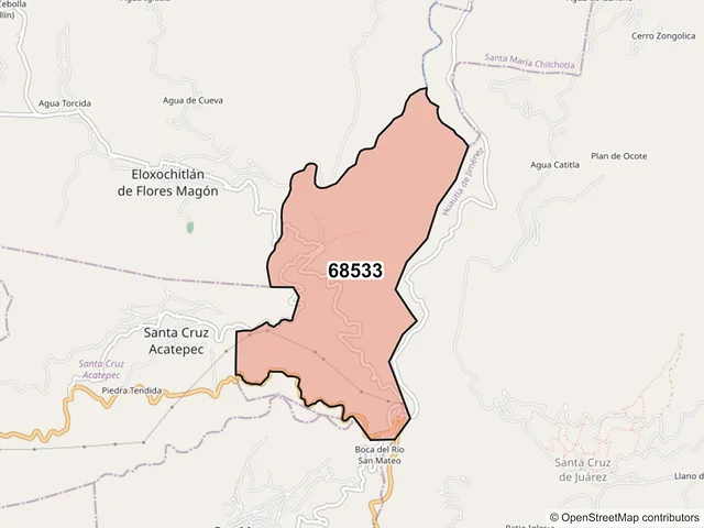 Mapa del código postal 68533, Eloxochitlán de Flores Magón, Oaxaca