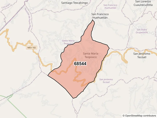 Mapa del código postal 68544, Santa María Teopoxco, Oaxaca