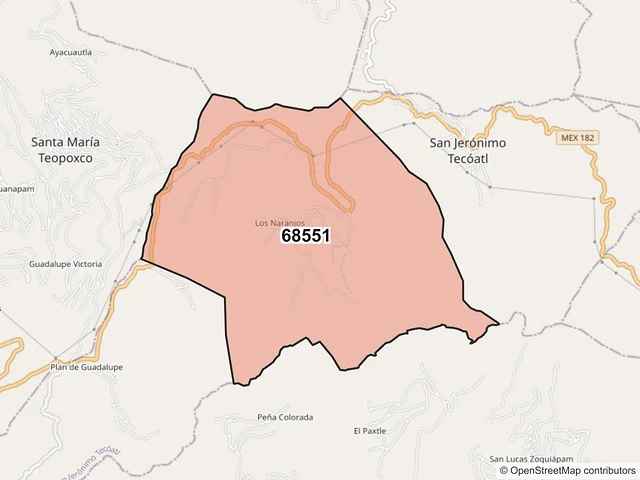 Mapa del código postal 68551, San Jerónimo Tecóatl, Oaxaca