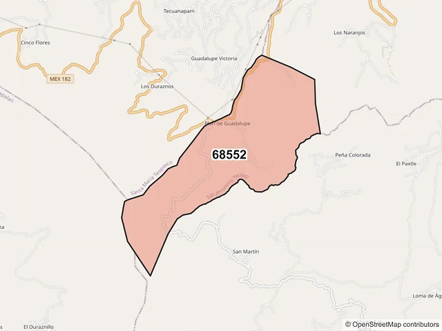 Mapa del código postal 68552, San Jerónimo Tecóatl, Oaxaca