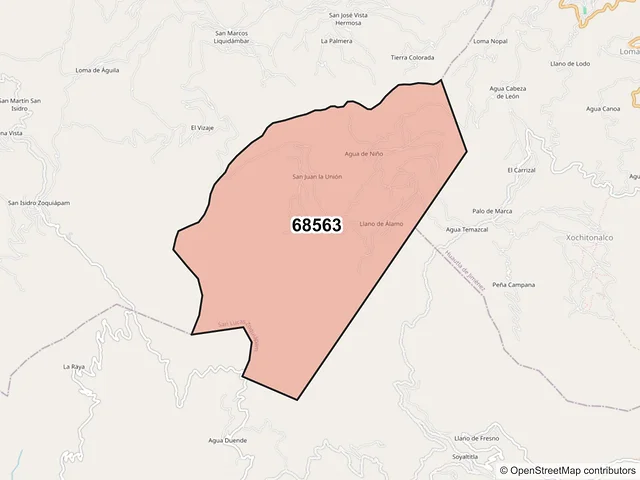 Mapa del código postal 68563, San Lucas Zoquiápam, Oaxaca
