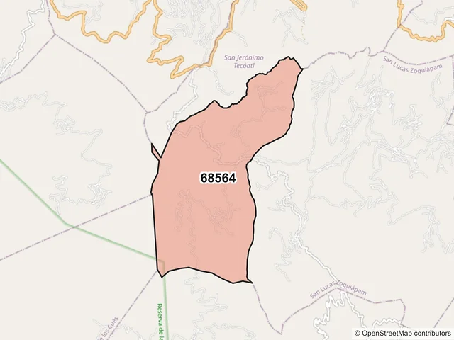 Mapa del código postal 68564, San Lucas Zoquiápam, Oaxaca