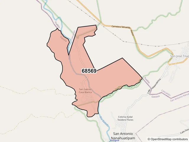 Mapa del código postal 68569, San Antonio Nanahuatípam, Oaxaca
