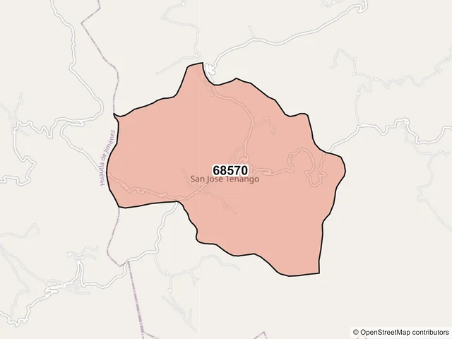Mapa del código postal 68570, San José Tenango, Oaxaca