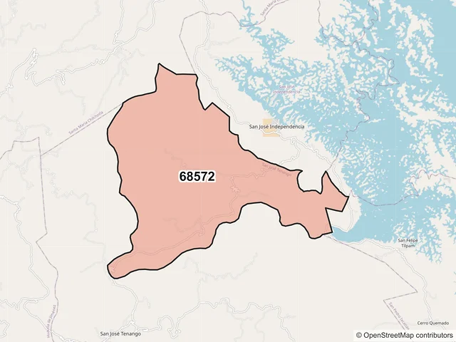 Mapa del código postal 68572, San José Tenango, Oaxaca