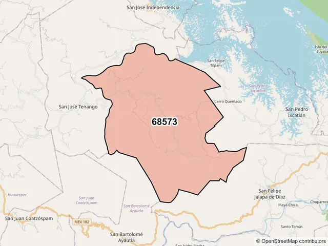 Mapa del código postal 68573, San José Tenango, Oaxaca