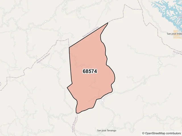 Mapa del código postal 68574, San José Tenango, Oaxaca