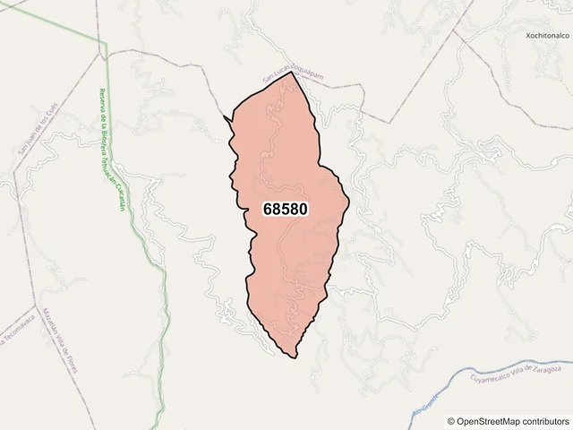 Mapa del código postal 68580, Mazatlán Villa de Flores, Oaxaca