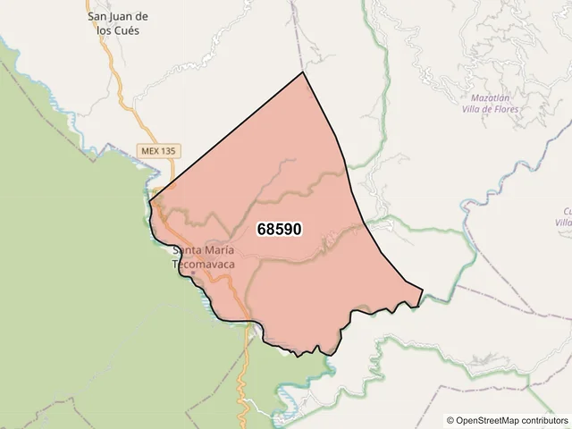 Mapa del código postal 68590, Santa María Tecomavaca, Oaxaca