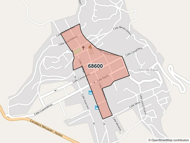 Mapa del código postal 68600, San Juan Bautista Cuicatlán, Oaxaca