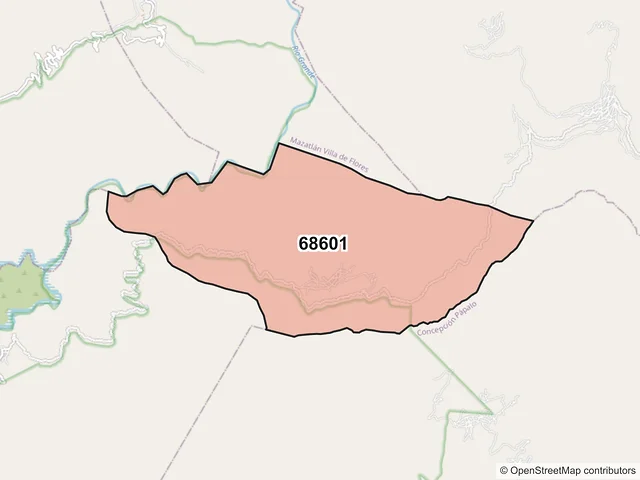Mapa del código postal 68601, San Juan Bautista Cuicatlán, Oaxaca
