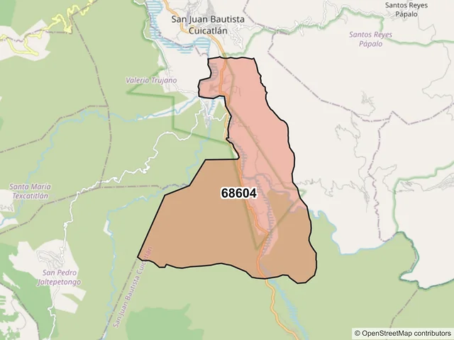 Mapa del código postal 68604, San Juan Bautista Cuicatlán, Oaxaca