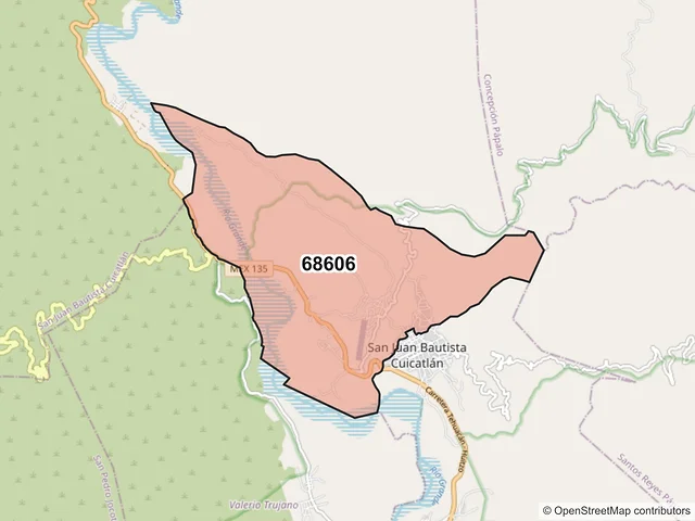 Mapa del código postal 68606, San Juan Bautista Cuicatlán, Oaxaca