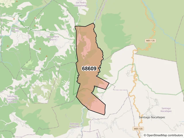 Mapa del código postal 68609, San Juan Bautista Cuicatlán, Oaxaca