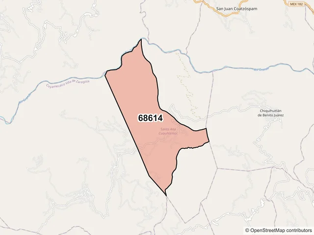 Mapa del código postal 68614, Santa Ana Cuauhtémoc, Oaxaca