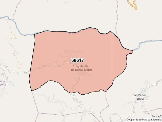 Mapa del código postal 68617, Chiquihuitlán de Benito Juárez, Oaxaca