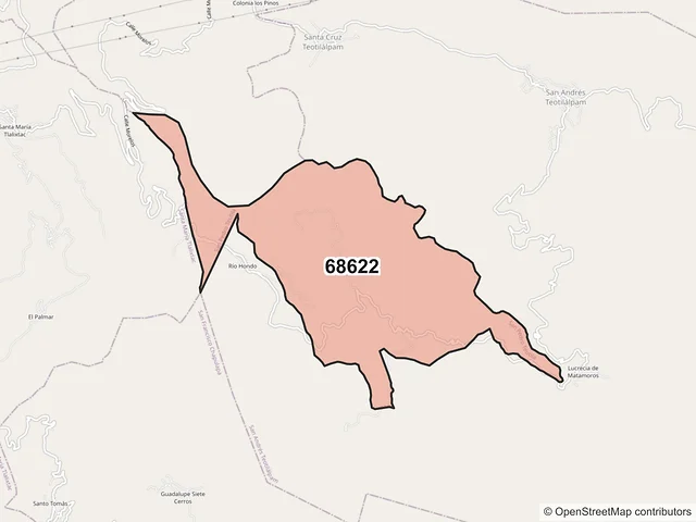 Mapa del código postal 68622, San Pedro Teutila, Oaxaca