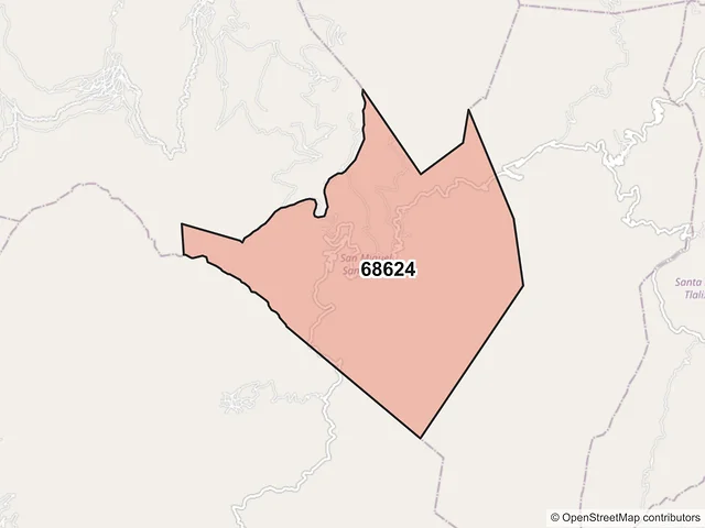 Mapa del código postal 68624, San Miguel Santa Flor, Oaxaca