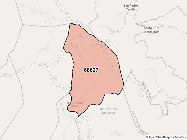 Mapa del código postal 68627, Santa María Tlalixtac, Oaxaca