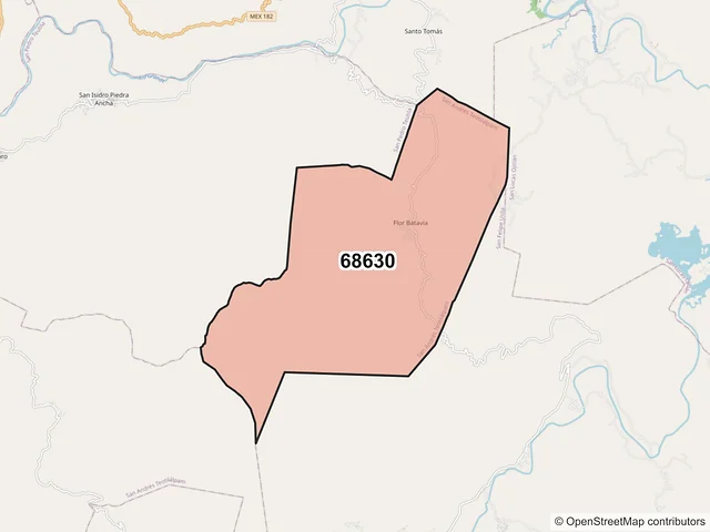 Mapa del código postal 68630, San Andrés Teotilálpam, Oaxaca