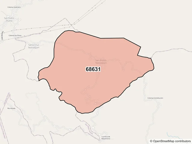 Mapa del código postal 68631, San Andrés Teotilálpam, Oaxaca