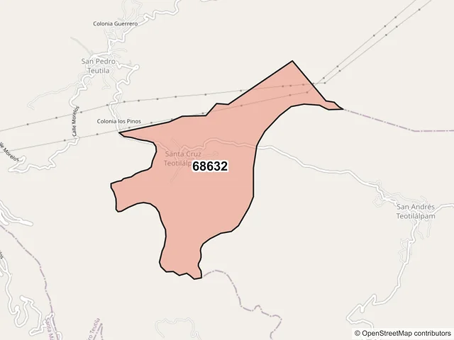 Mapa del código postal 68632, San Andrés Teotilálpam, Oaxaca