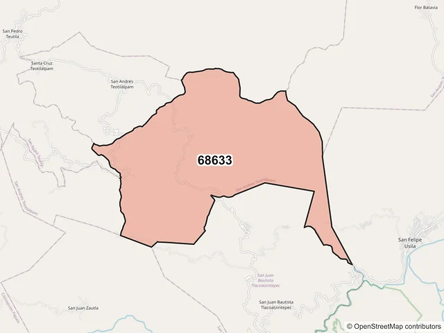 Mapa del código postal 68633, San Andrés Teotilálpam, Oaxaca