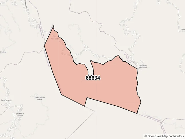 Mapa del código postal 68634, San Andrés Teotilálpam, Oaxaca
