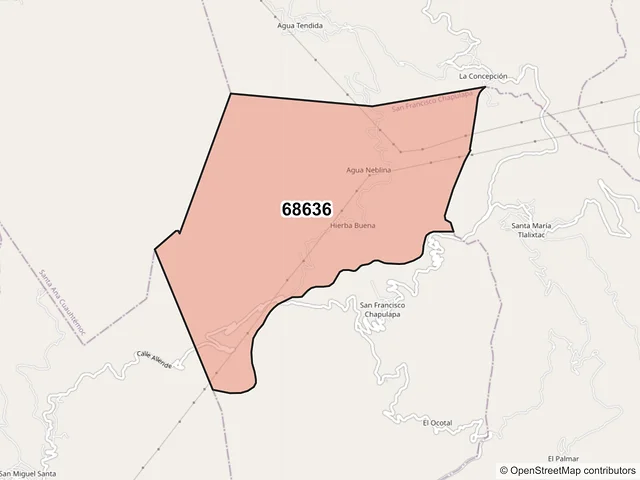 Mapa del código postal 68636, San Francisco Chapulapa, Oaxaca