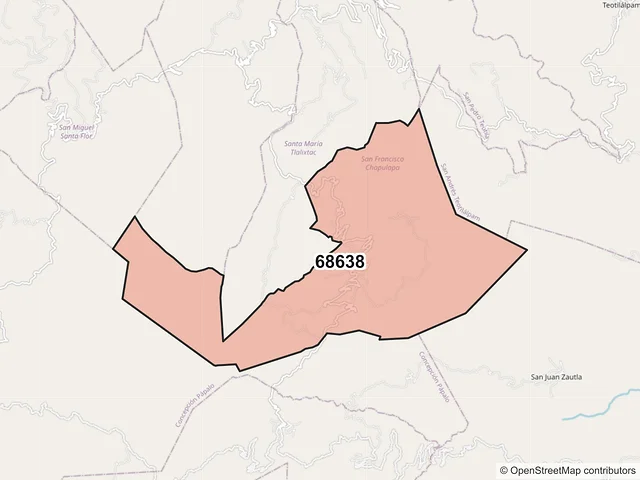 Mapa del código postal 68638, San Francisco Chapulapa, Oaxaca