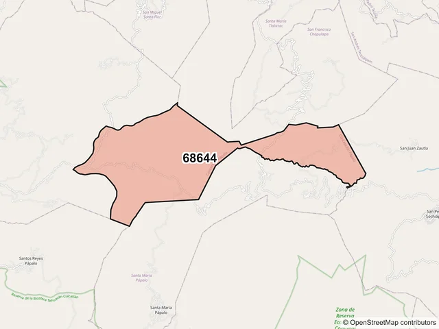 Mapa del código postal 68644, Concepción Pápalo, Oaxaca
