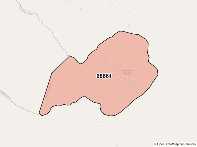 Mapa del código postal 68661, San Juan Tepeuxila, Oaxaca