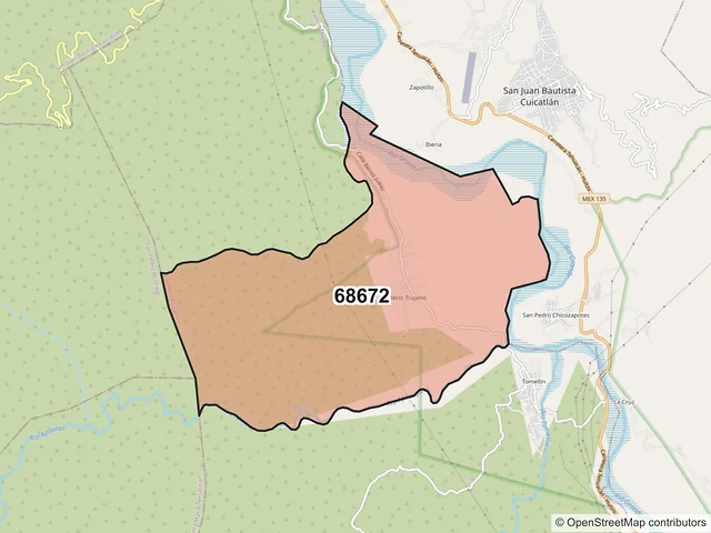Mapa del código postal 68672, Valerio Trujano, Oaxaca