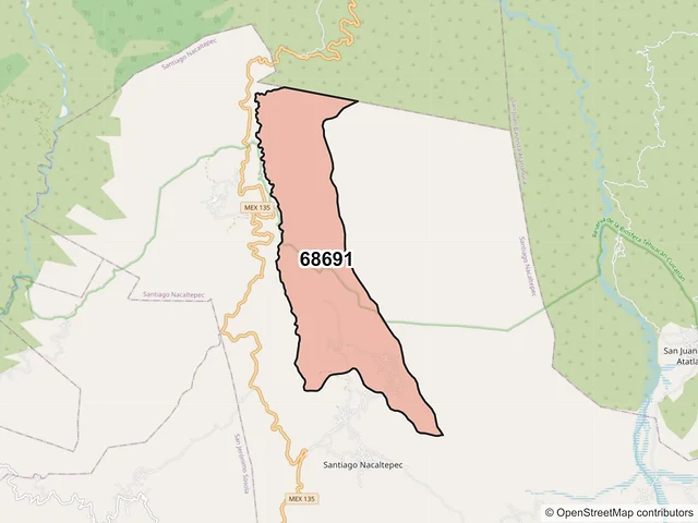 Mapa del código postal 68691, Santiago Nacaltepec, Oaxaca