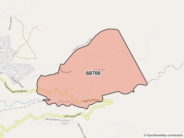 Mapa del código postal 68700, Natividad, Oaxaca
