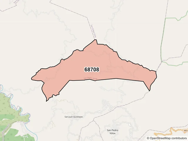 Mapa del código postal 68708, San Pedro Yólox, Oaxaca